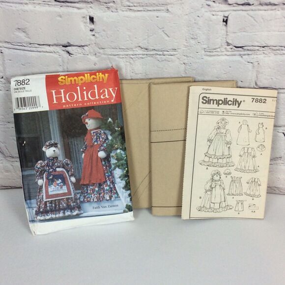 Vtg Simplicity Sewing Pattern #7882 Christmas Snowman/Bear Doll 55” & 40” Uncut - Picture 3 of 6